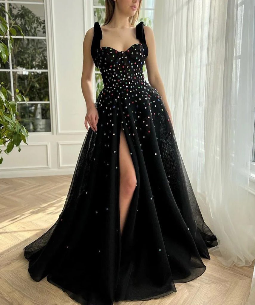 Kenzie | Tulle Bejeweled Cosmic Gown Sweep Train with Slit - KissProm