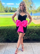 Kerith | Black - Spaghetti Straps Velvet Short Homecoming Dress With Bow