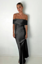 Kessira | Aqua - Sheath Off The Shoulder Satin Long Prom Dresses - KissProm