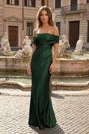 Aqua Sheath Off-the-Shoulder Satin Long Prom Dresses – Prom Dresses by KissProm | Available at KissProm