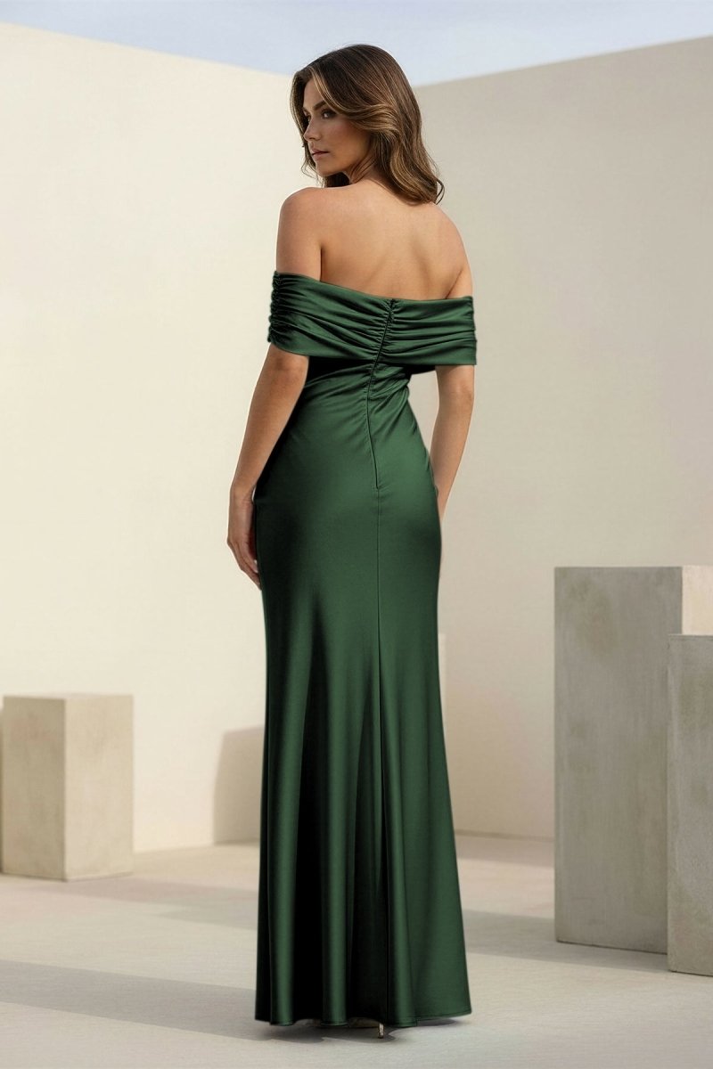 Kessira | Aqua - Sheath Off The Shoulder Satin Long Prom Dresses - KissProm