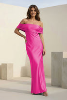 Kessira | Aqua - Sheath Off The Shoulder Satin Long Prom Dresses - KissProm