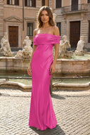 Aqua Sheath Off-the-Shoulder Satin Long Prom Dresses – Prom Dresses by KissProm | Available at KissProm