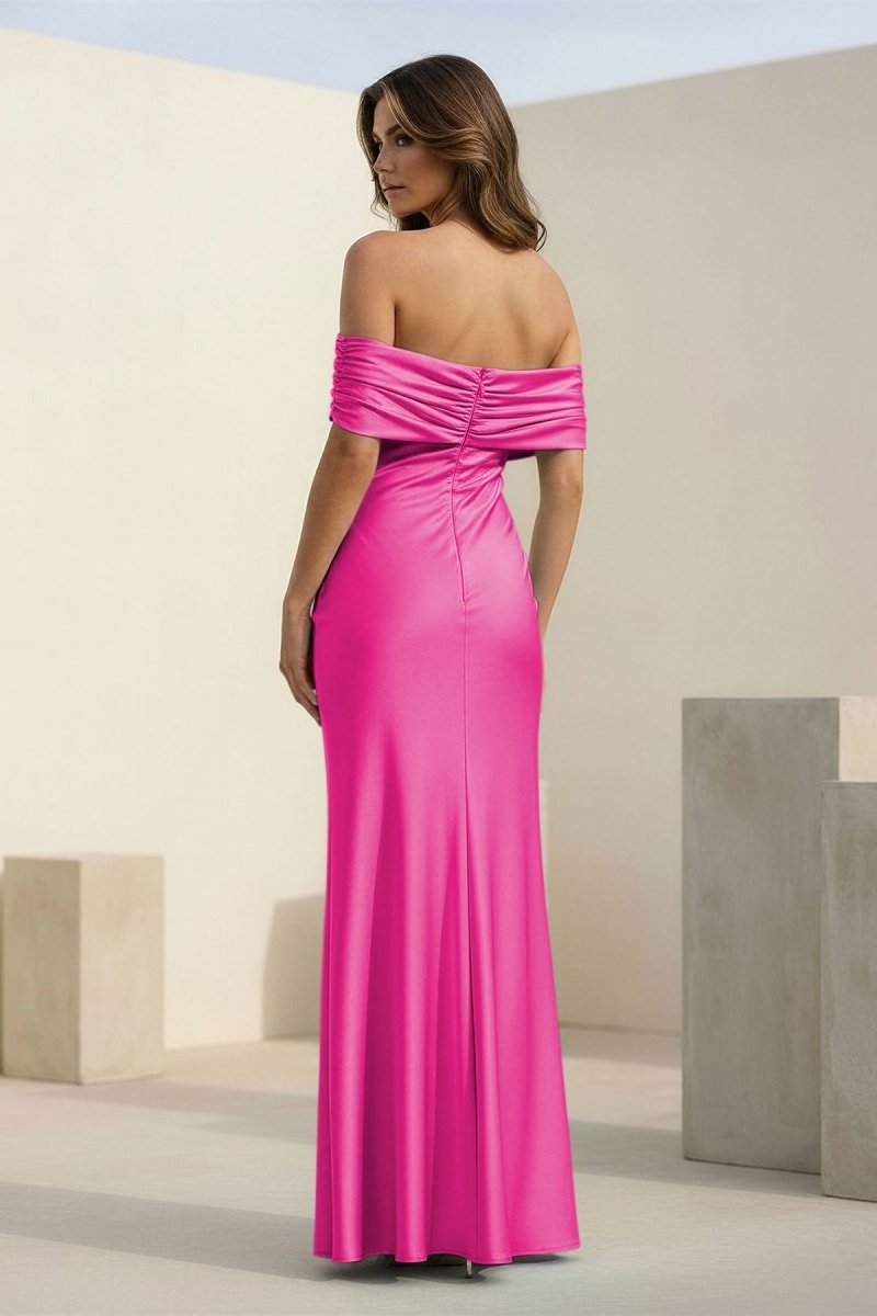 Kessira | Aqua - Sheath Off The Shoulder Satin Long Prom Dresses - KissProm