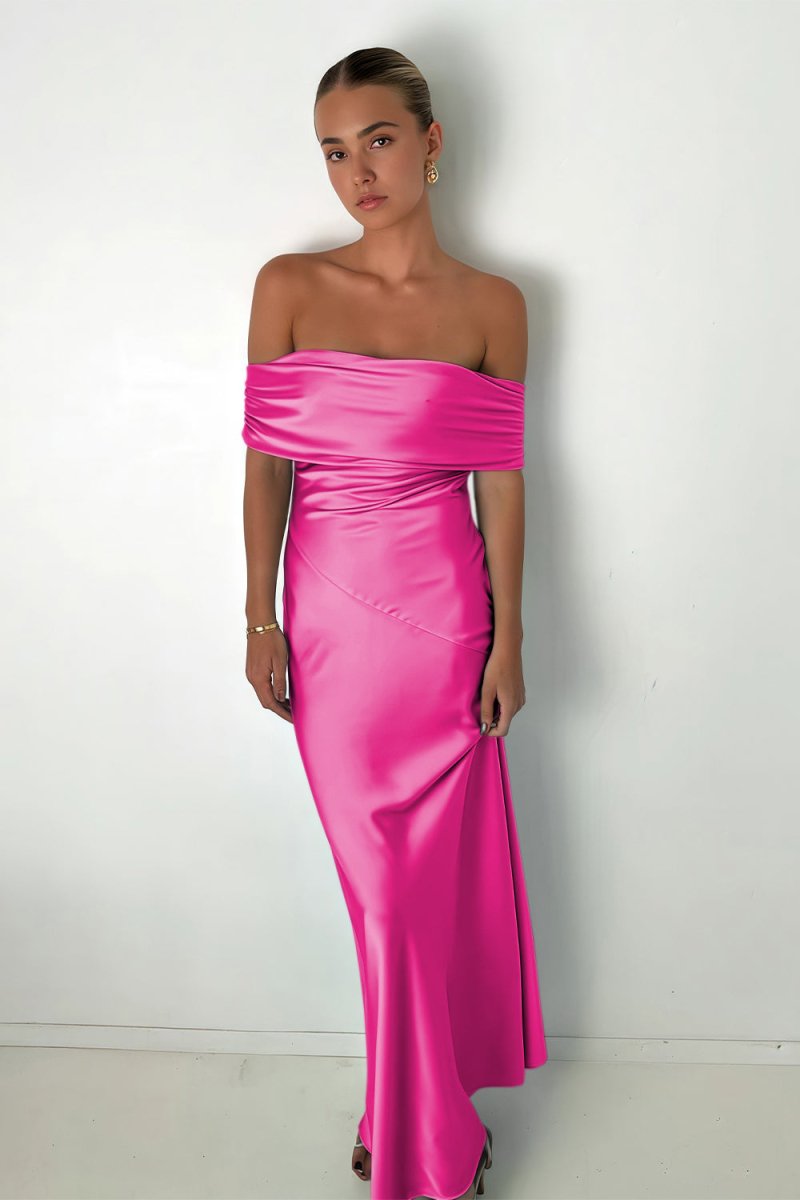 Kessira | Aqua - Sheath Off The Shoulder Satin Long Prom Dresses - KissProm