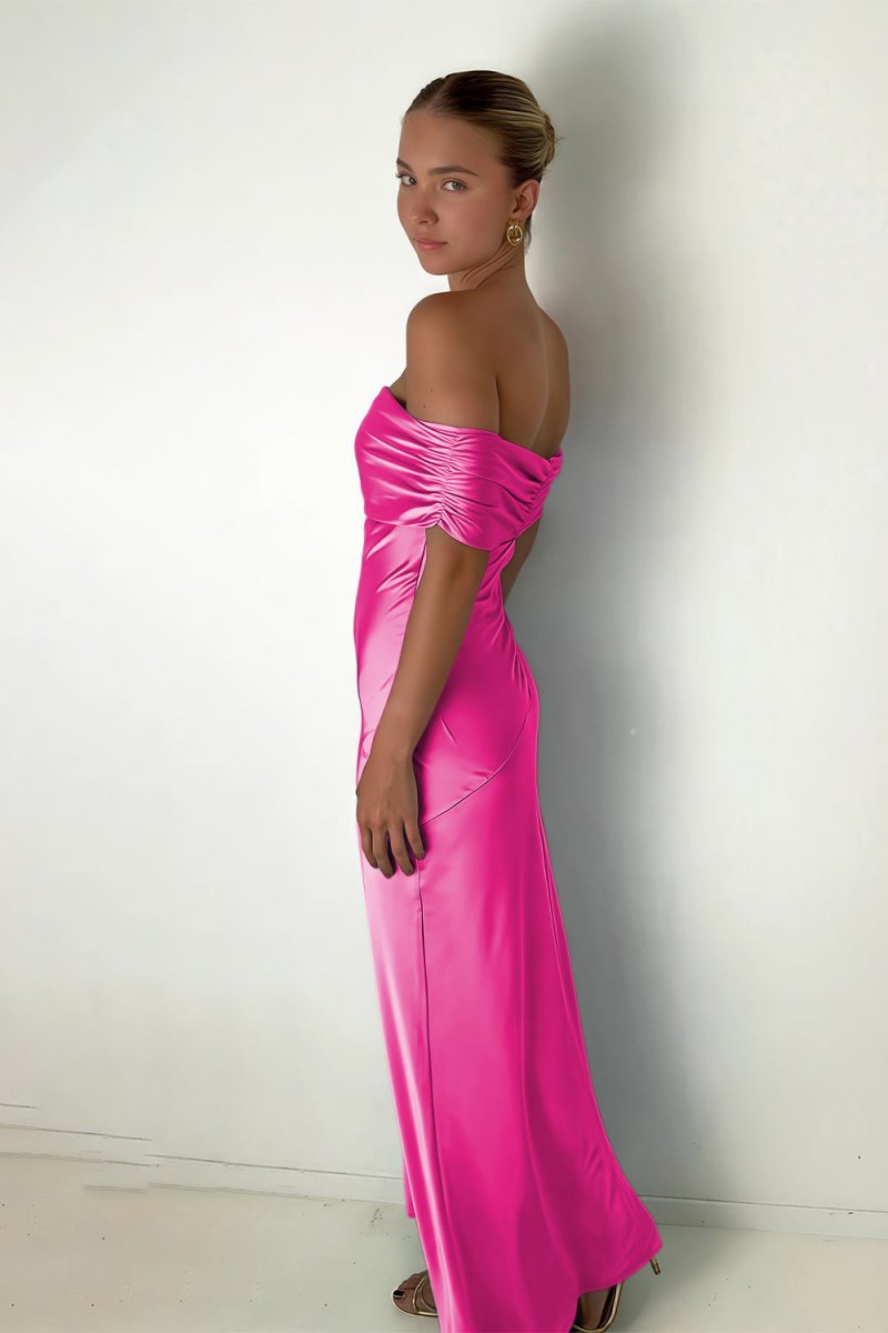 Kessira | Aqua - Sheath Off The Shoulder Satin Long Prom Dresses - KissProm