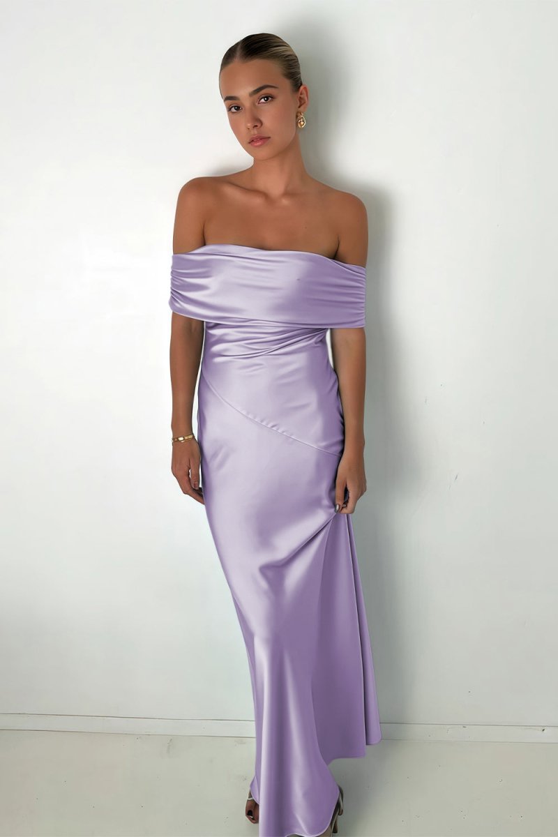Kessira | Aqua - Sheath Off The Shoulder Satin Long Prom Dresses - KissProm