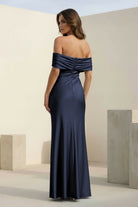 Kessira | Aqua - Sheath Off The Shoulder Satin Long Prom Dresses - KissProm