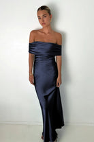 Kessira | Aqua - Sheath Off The Shoulder Satin Long Prom Dresses - KissProm