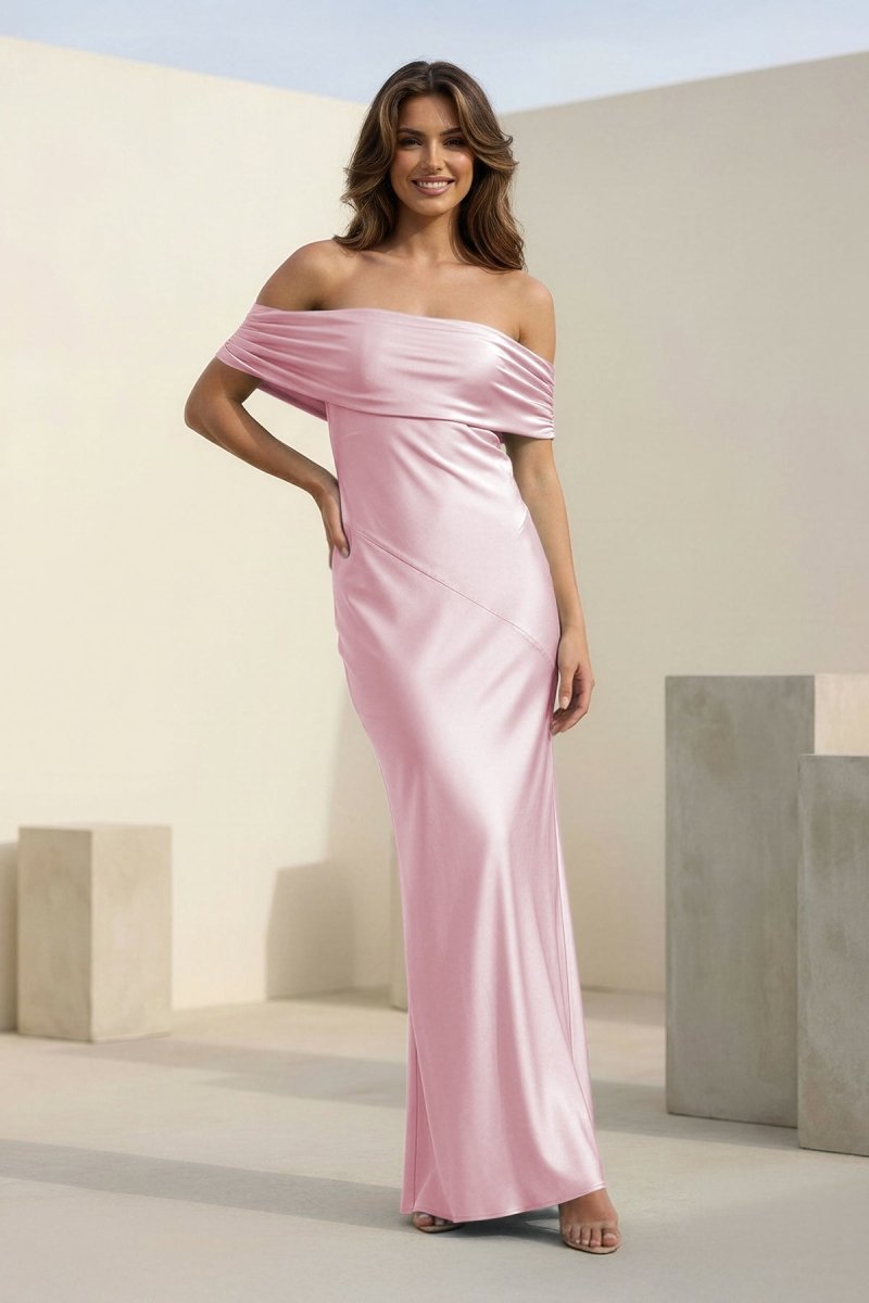 Kessira | Aqua - Sheath Off The Shoulder Satin Long Prom Dresses - KissProm