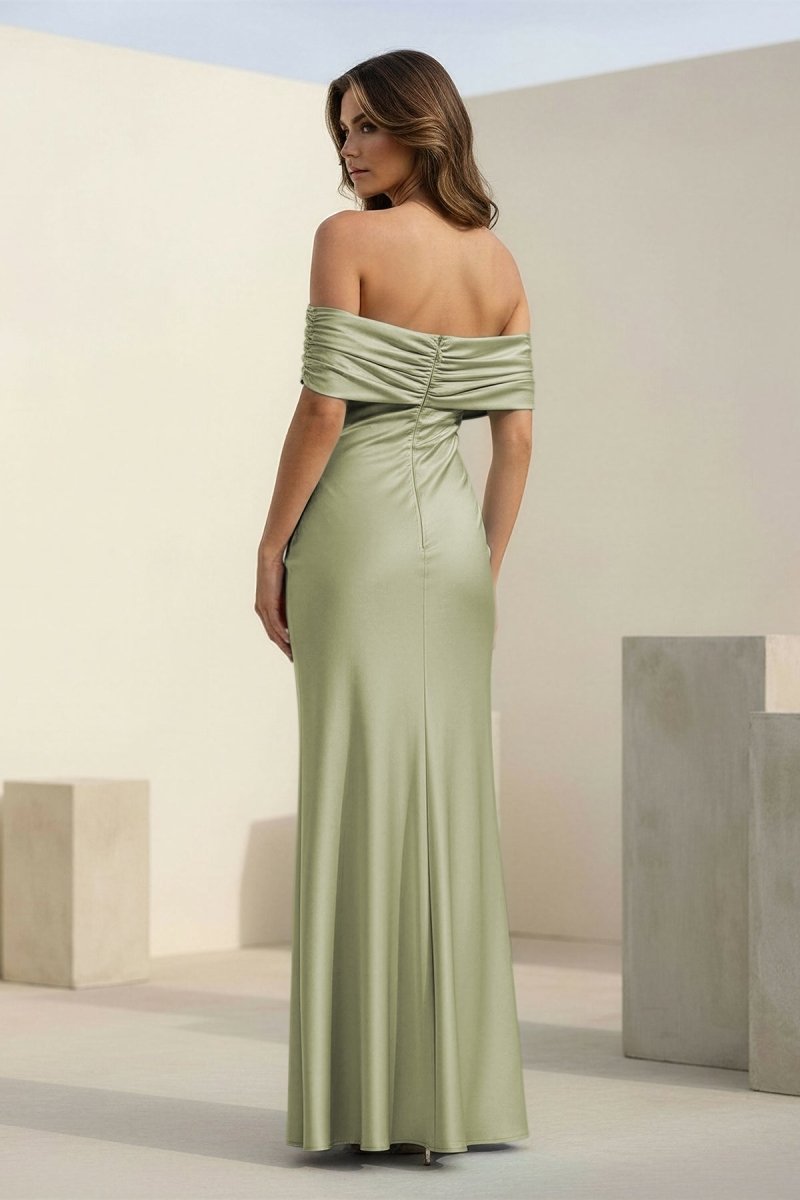 Kessira | Aqua - Sheath Off The Shoulder Satin Long Prom Dresses - KissProm