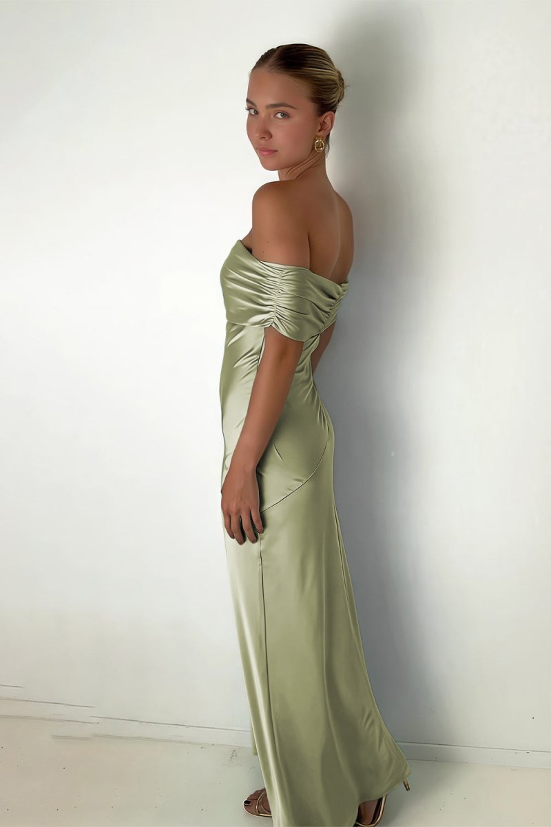 Kessira | Aqua - Sheath Off The Shoulder Satin Long Prom Dresses - KissProm
