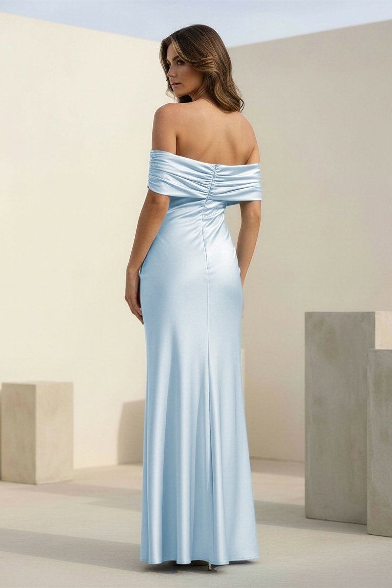 Kessira | Aqua - Sheath Off The Shoulder Satin Long Prom Dresses - KissProm