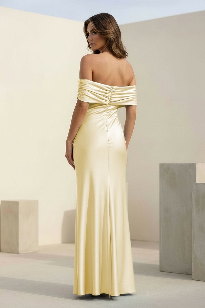 Kessira | Aqua - Sheath Off The Shoulder Satin Long Prom Dresses - KissProm