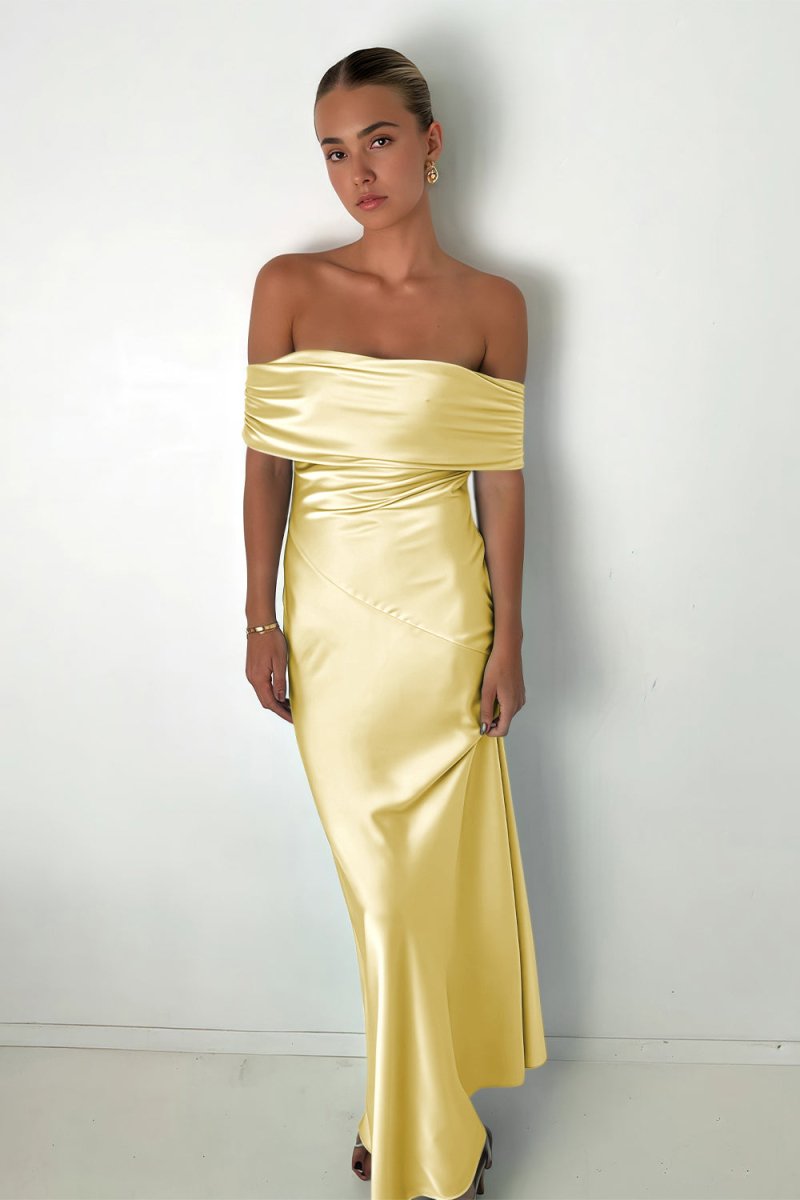 Kessira | Aqua - Sheath Off The Shoulder Satin Long Prom Dresses - KissProm