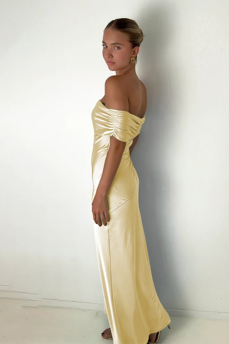 Kessira | Aqua - Sheath Off The Shoulder Satin Long Prom Dresses - KissProm