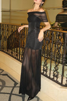 KissProm-Kessy Black Mermaid Off The Shoulder Ruched Tulle Long Prom Dresses