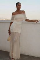 Kessy | Ivory - Mermaid Off The Shoulder Ruched Tulle Long Prom Dresses - KissProm