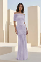 Kessy | Red - Mermaid Off The Shoulder Ruched Tulle Long Prom Dresses - KissProm