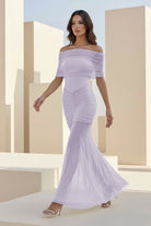 Kessy | Red - Mermaid Off The Shoulder Ruched Tulle Long Prom Dresses - KissProm