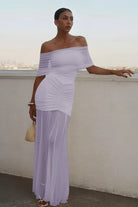 Kessy | Red - Mermaid Off The Shoulder Ruched Tulle Long Prom Dresses - KissProm