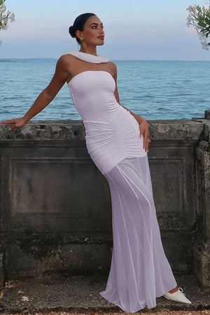 Kessy | Lavender - Mermaid Off The Shoulder Ruched Tulle Long Prom Dresses-KissProm