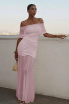 Kessy | Red - Mermaid Off The Shoulder Ruched Tulle Long Prom Dresses - KissProm