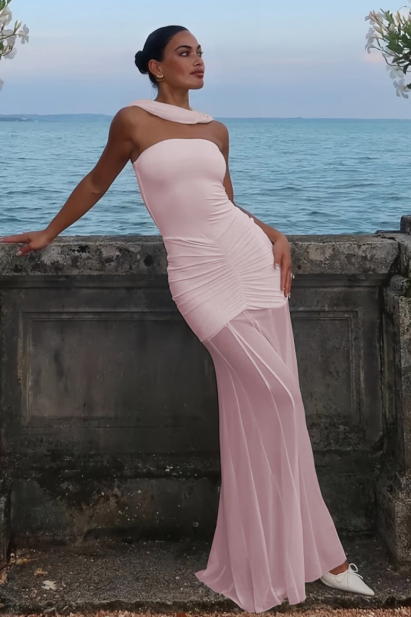 Kessy | Red - Mermaid Off The Shoulder Ruched Tulle Long Prom Dresses - KissProm