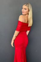 Kessy | Red - Mermaid Off The Shoulder Ruched Tulle Long Prom Dresses - KissProm