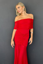 Kessy | Red - Mermaid Off The Shoulder Ruched Tulle Long Prom Dresses - KissProm