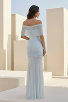 Kessy | Sky Blue - Mermaid Off The Shoulder Ruched Tulle Long Prom Dresses - KissProm