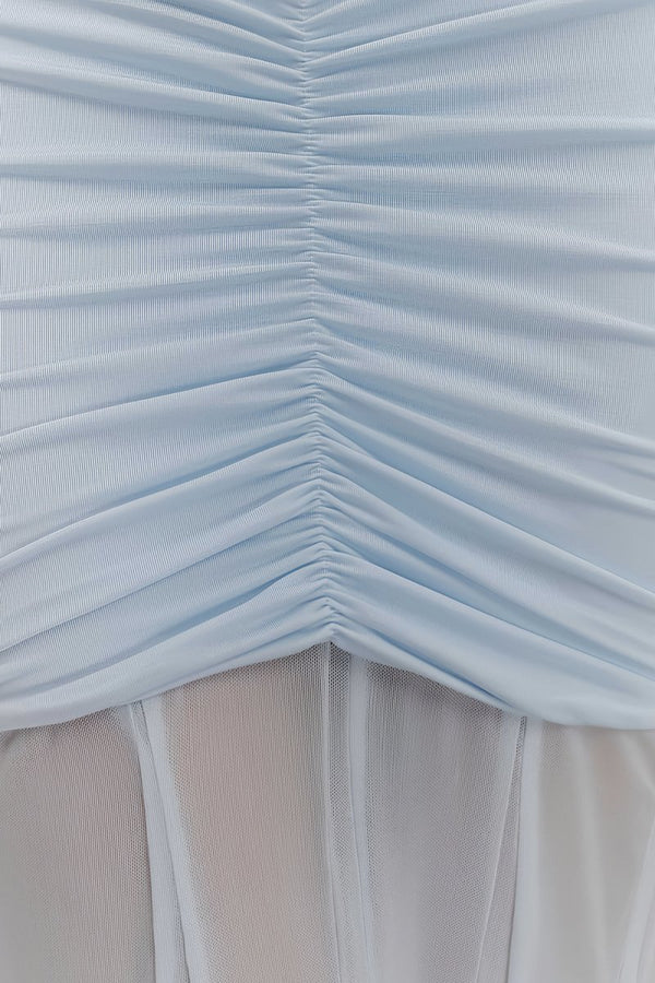 Kessy | Sky Blue - Mermaid Off The Shoulder Ruched Tulle Long Prom Dresses - KissProm