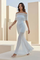 Kessy | Sky Blue - Mermaid Off The Shoulder Ruched Tulle Long Prom Dresses - KissProm