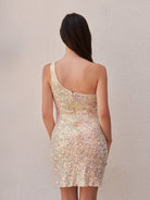 Kezzy | Champagne - Sheath One Shoulder Sequined Homecoming Dresses - KissProm