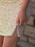 Kezzy | Champagne - Sheath One Shoulder Sequined Homecoming Dresses - KissProm