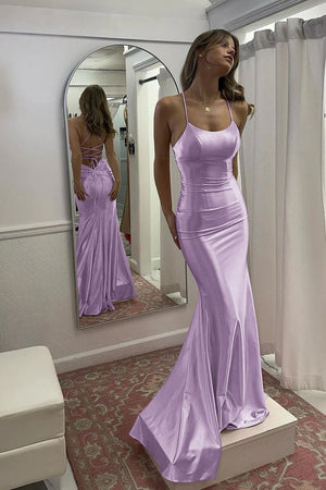 Kimia | Cute Mermaid Scoop Neck Satin Long Prom Dress