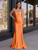 Kimia | Cute Mermaid Scoop Neck Satin Long Prom Dress