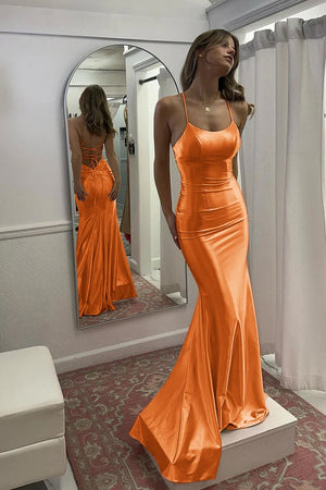 Kimia | Cute Mermaid Scoop Neck Satin Long Prom Dress