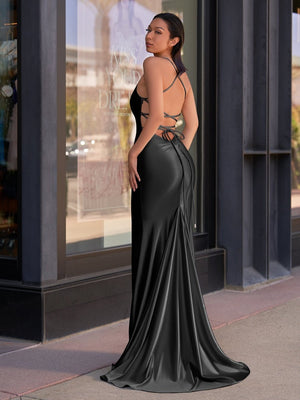 Kimia | Cute Mermaid Scoop Neck Satin Long Prom Dress