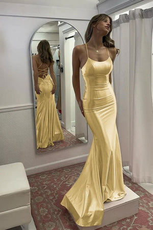 Kimia | Cute Mermaid Scoop Neck Satin Long Prom Dress