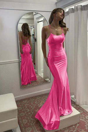 Kimia | Cute Mermaid Scoop Neck Satin Long Prom Dress