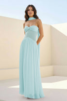 Kiora | Pink - Strapless A Line Chiffon Pleated Long Prom Dresses - KissProm