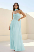 Kiora | Pink - Strapless A Line Chiffon Pleated Long Prom Dresses - KissProm