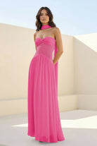 Kiora | Pink - Strapless A Line Chiffon Pleated Long Prom Dresses - KissProm