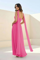 Kiora | Pink - Strapless A Line Chiffon Pleated Long Prom Dresses - KissProm
