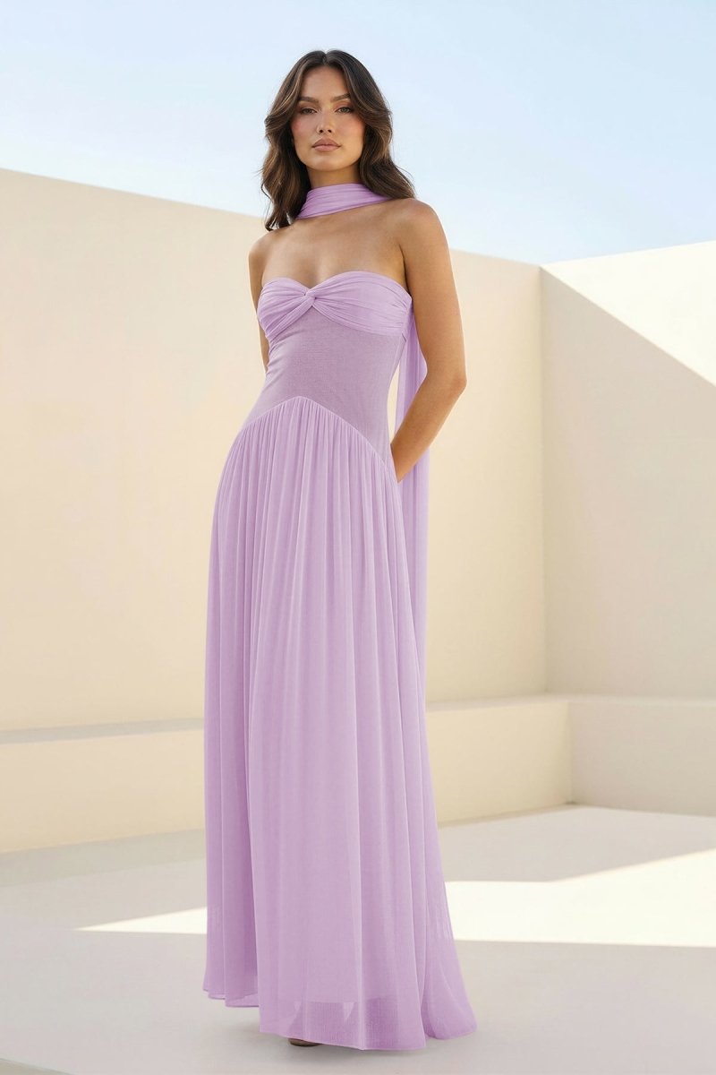 Kiora | Pink - Strapless A Line Chiffon Pleated Long Prom Dresses - KissProm