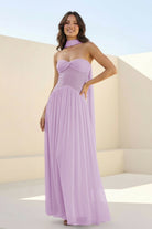 Kiora | Pink - Strapless A Line Chiffon Pleated Long Prom Dresses - KissProm