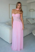 Kiora | Pink - Strapless A Line Chiffon Pleated Long Prom Dresses - KissProm