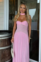 Kiora | Pink - Strapless A Line Chiffon Pleated Long Prom Dresses - KissProm