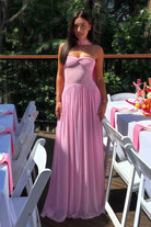 Kiora | Pink - Strapless A Line Chiffon Pleated Long Prom Dresses - KissProm